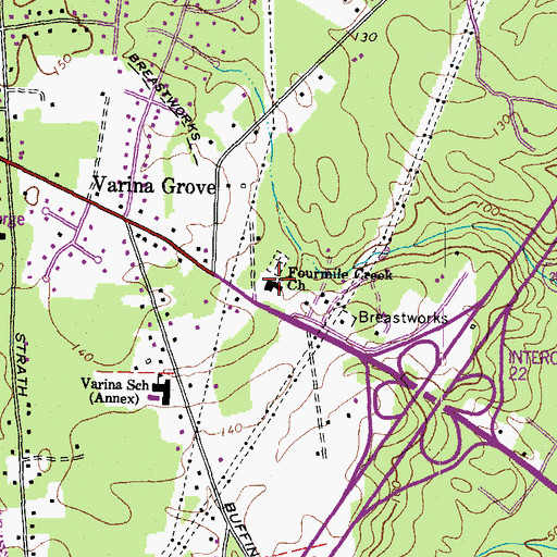 Topographic Map of Fourmile Creek Church, VA
