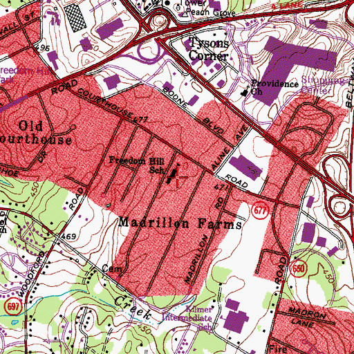 Topographic Map of Freedom Hill Elementary School, VA