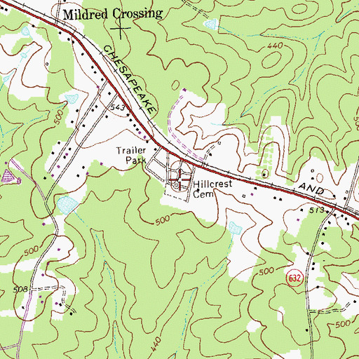 Topographic Map of Hillcrest Cemetery, VA