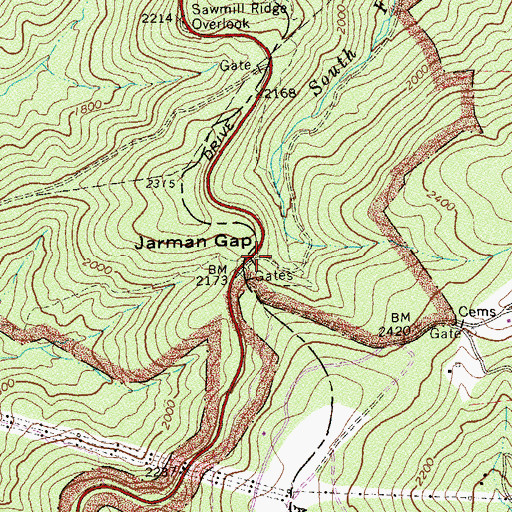 Topographic Map of Jarman Gap, VA