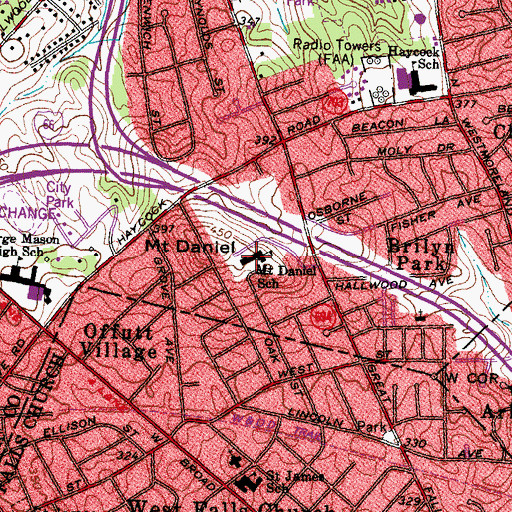 Topographic Map of Mount Daniel School, VA