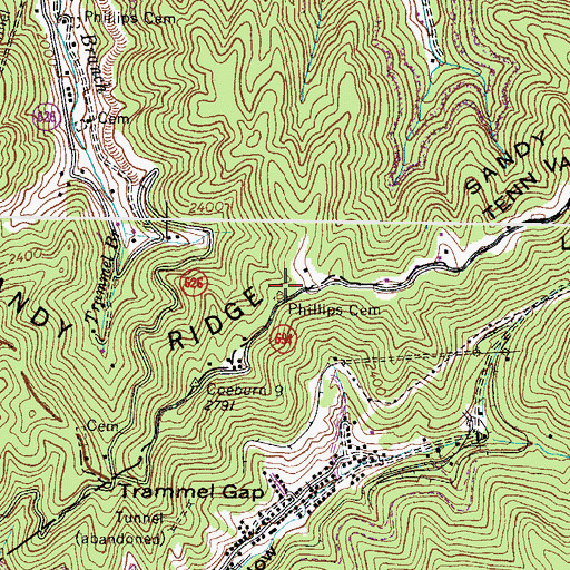 Topographic Map of Phillips Cemetery, VA