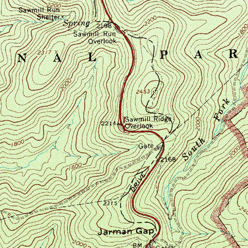 Topographic Map of Sawmill Ridge Overlook, VA