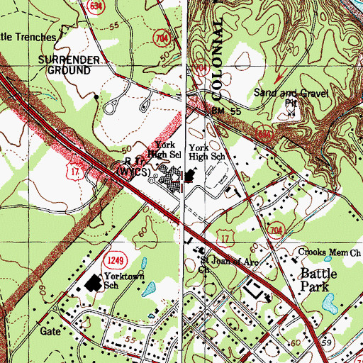 Topographic Map of York High School, VA