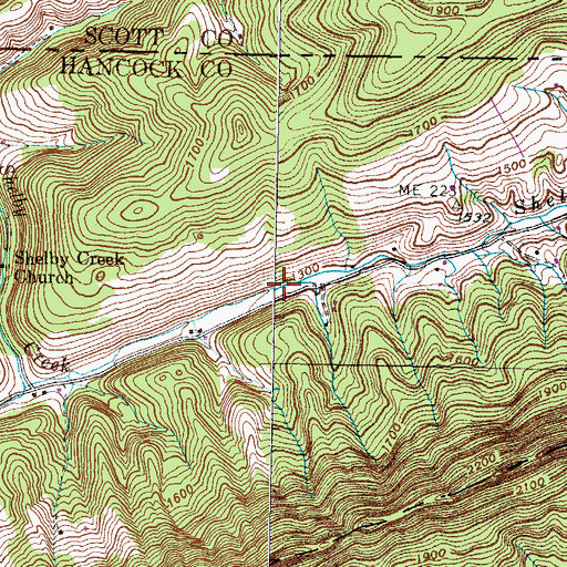 Topographic Map of Shelby Creek, VA