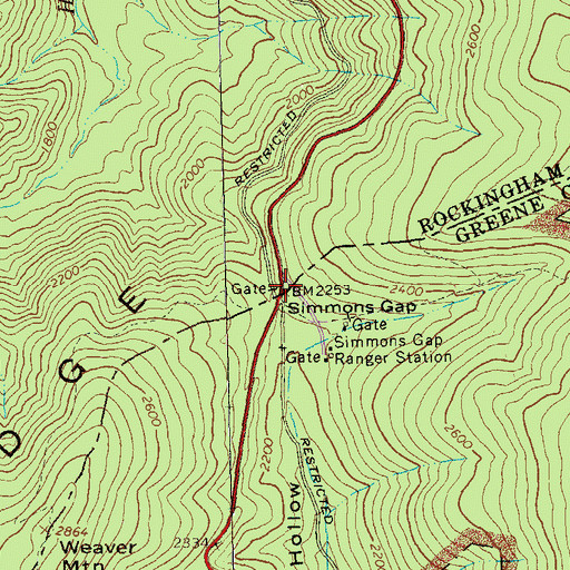 Topographic Map of Simmons Gap, VA