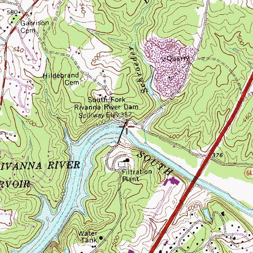 Topographic Map of South Fork Rivanna River Dam, VA