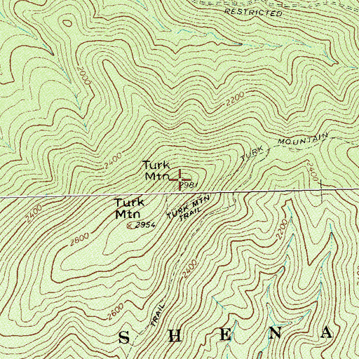 Topographic Map of Turk Mountain, VA