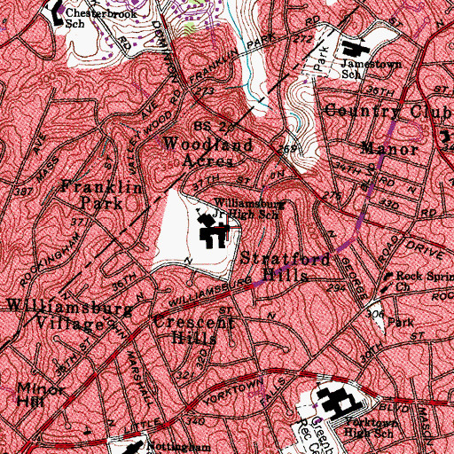 Topographic Map of Williamsburg Middle School, VA