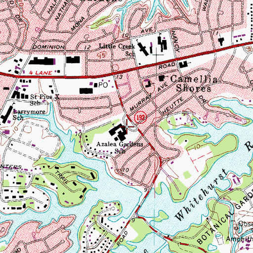 Topographic Map of Azalea Gardens Middle School, VA