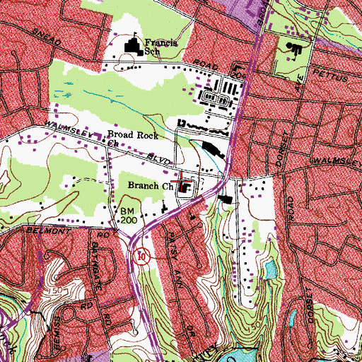 Topographic Map of Branch Church, VA
