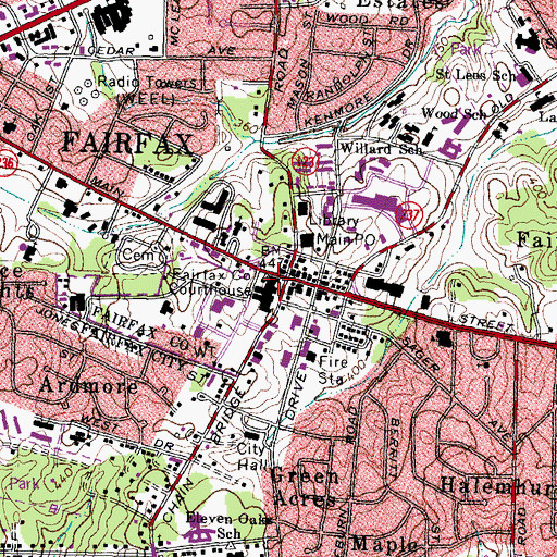 Topographic Map of Fairfax County Courthouse, VA
