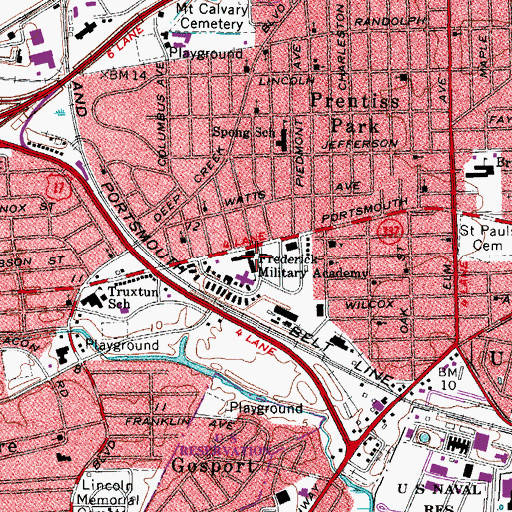 Topographic Map of Frederick Military Academy, VA