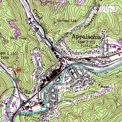 Topographic Map of Appalachia, VA