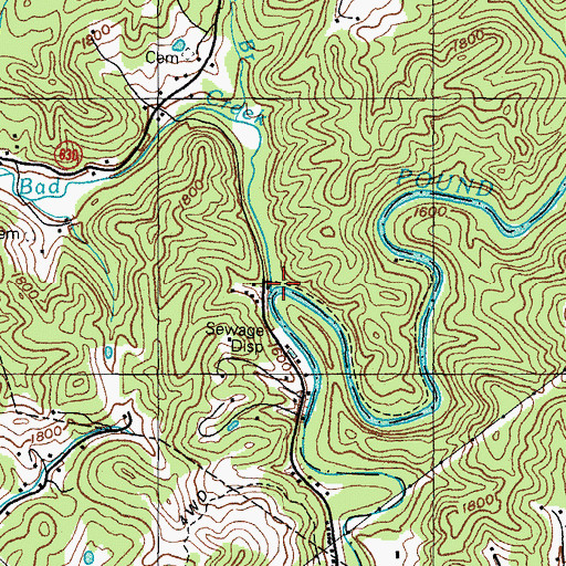 Topographic Map of Bad Creek, VA
