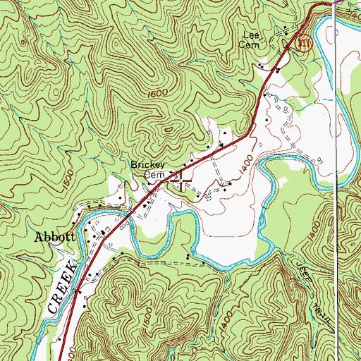 Topographic Map of Brickey Cemetery, VA