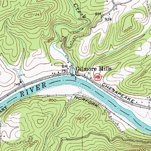 Topographic Map of Cedar Creek, VA