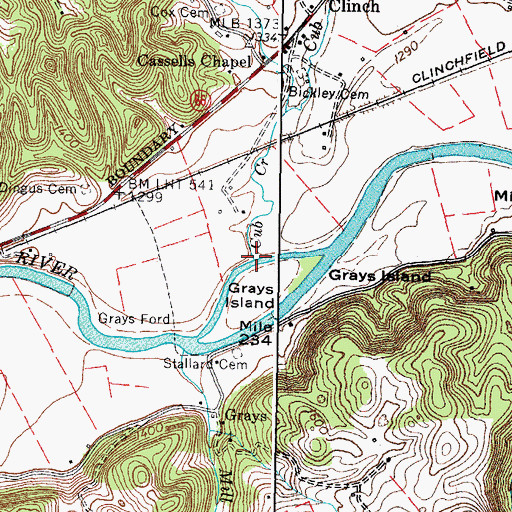 Topographic Map of Cub Creek, VA