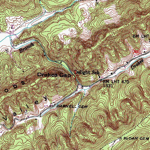 Topographic Map of Drakes Gap, VA