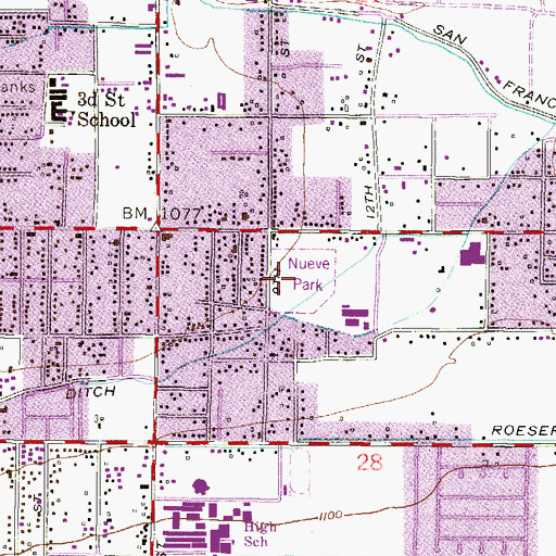 Topographic Map of Nueve Park, AZ