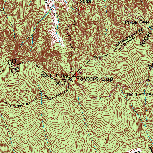 Topographic Map of Hayters Gap, VA