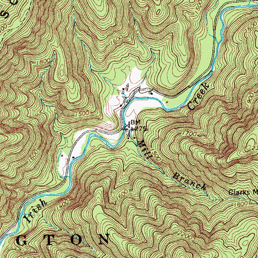 Topographic Map of Mill Branch, VA