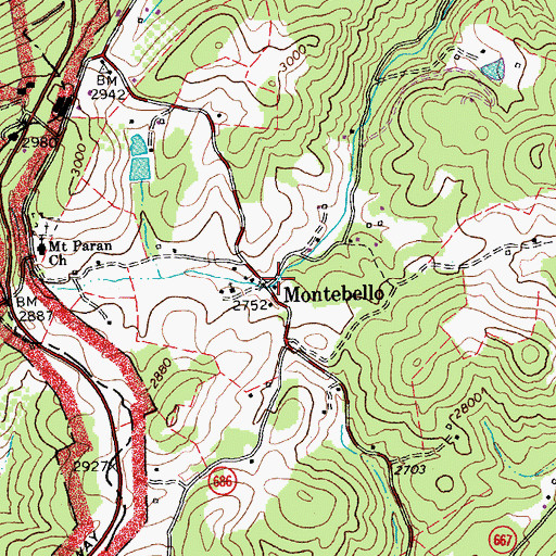 Topographic Map of Montebello, VA