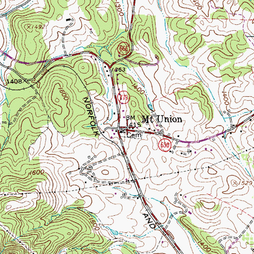 Topographic Map of Mount Union, VA