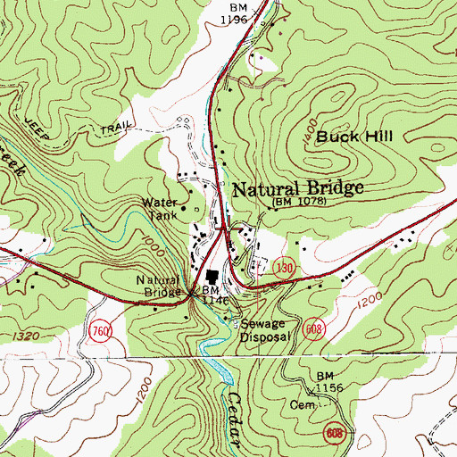 Topographic Map of Natural Bridge, VA