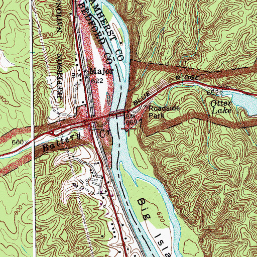 Topographic Map of Otter Creek, VA