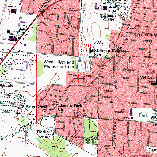 Topographic Map of Washington Square, AL