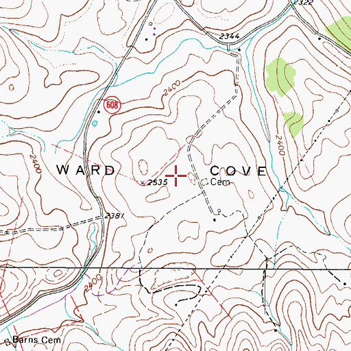 Topographic Map of Ward Cove, VA