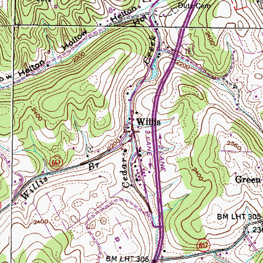 Topographic Map of Willis Branch, VA