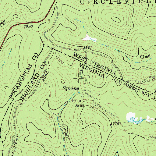 Topographic Map of Locust Springs Recreation Site, VA