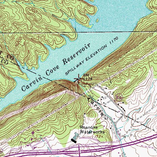 Topographic Map of Carvins Cove Dam, VA