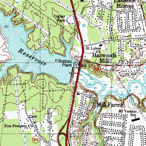 Topographic Map of Harwoods Mill Dam, VA