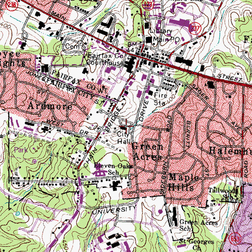 Topographic Map of Fairfax City Hall, VA