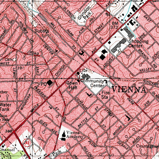 Topographic Map of Vienna Town Hall, VA