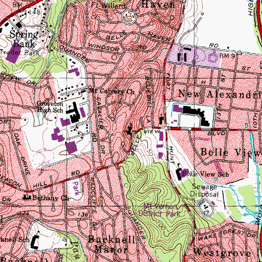 Topographic Map of Mount Vernon Methodist Church, VA