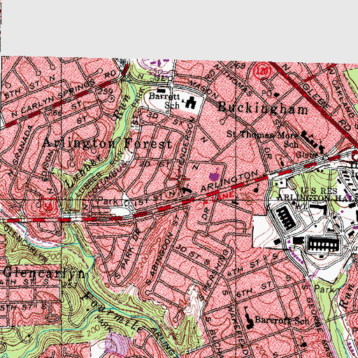 Topographic Map of Arlington Forest, VA