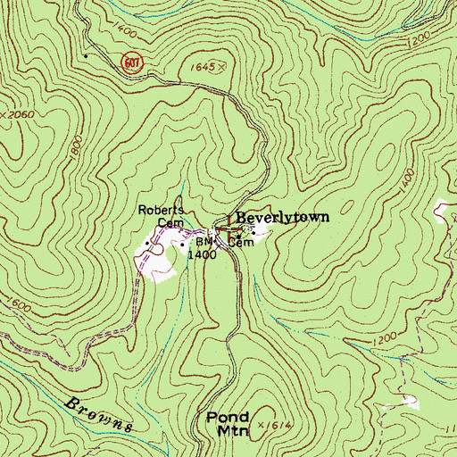 Topographic Map of Beverlytown, VA