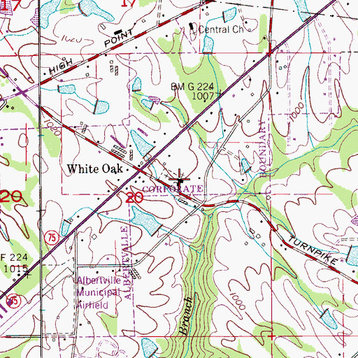 Topographic Map of White Oak Church, AL