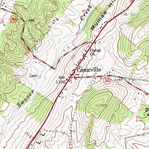 Topographic Map of Conicville, VA