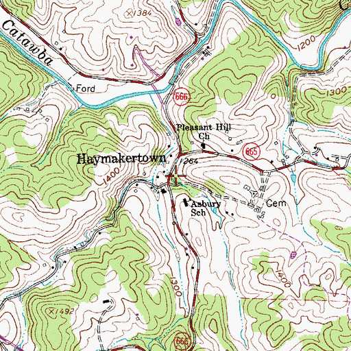Topographic Map of Haymakertown, VA