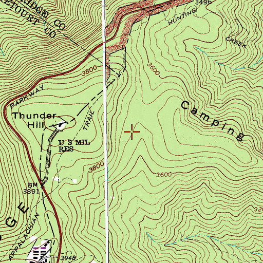 Topographic Map of Thunder Hill Trail Shelter, VA