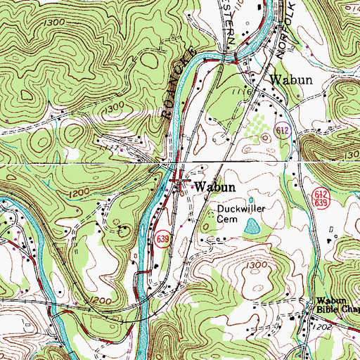 Topographic Map of Wabun, VA