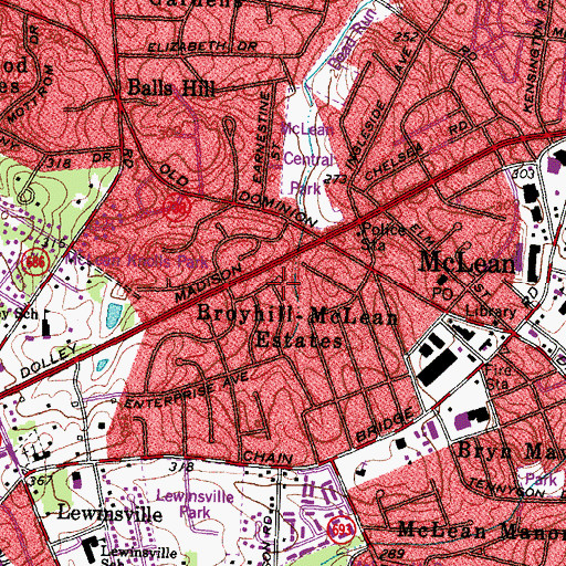 Topographic Map of Broyhill-McLean Estates, VA