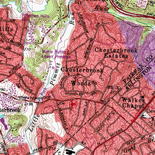 Topographic Map of Chesterbrook Woods, VA