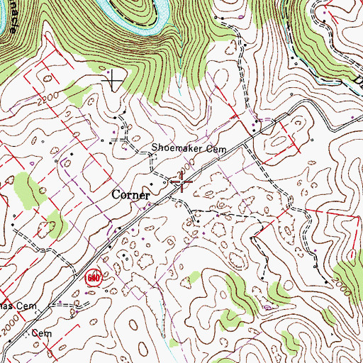 Topographic Map of Corner, VA