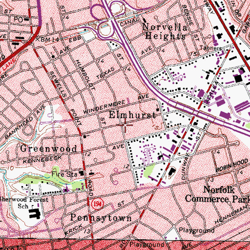 Topographic Map of Elmhurst, VA